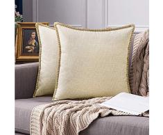 MIULEE Dekorative Überwurf-Kissenbezüge Farmhouse Besatz Flansch Leinen Jute-Kissenbezüge Vintage Decor Kissenbezüge für Couch Sofa Schlafzimmer Auto 18x18 beige