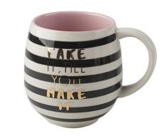 Creative Tops Fake It Til You Make It Bedruckter Gestreifter Kaffeebecher aus Keramik, 450 ml (16 Flüssigunzen)