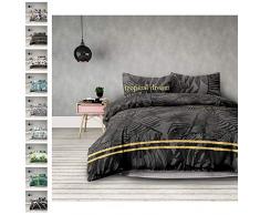 AmeliaHome Averi Graphit schwarz 3tlg Bettwäsche, Baumwolle, Tropical, 230x220 + 2 x 50x75