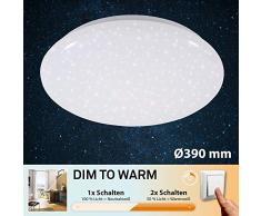 Briloner Leuchten LED Deckenleuchte mit Sternendekor, Farbtemperatursteuerung, Memoryfunktion, Deckenlampe 18W, 1600 Lumen, Weiß, Ø 39 cm, Kunststoff, 18 W, Ø 39cm