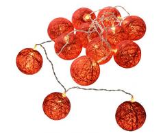 WeRChristmas Lichterkette mit Kugeln aus Rosenblüten, Weihnachtsdekoration, 10 LEDs rot