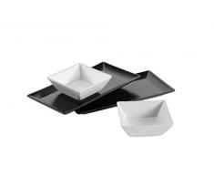 Mäser 931361 Schale/Platten rechteckige Teller in Schwarz, 2 quadratische Schüsseln in Weiß, Porzellan Geschirr Set für 2 Personen