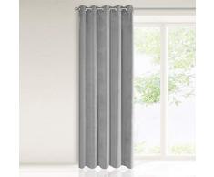 Eurofirany Samt Vorhänge Velvet Stahlgrau 8 Ösen Edel Gardine Elegant Glatt Einfarbig Weich Wohnzimmer Schlafzimmer Lounge, Polyester, 140X250 cm