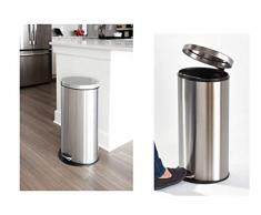 iDesign Tretmülleimer mit 30 L Fassungsvermögen, runder Abfalleimer aus gebürstetem Edelstahl, Mülleimer mit Fußpedal für die Küche, silberfarben