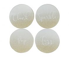 CREATIVE TOPS Fizz, Sparkle, Pop, Clink Glitzer Untersetzer, Gold, 10 x 10 x 1,2 cm