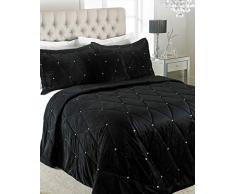 Riva Paoletti New Tagesdecke Set mit Kristall Sequins-Quilted Geometric Design-2Â X kissenrollen included-100% (221Â x 238,8Â cm Zoll), Polyester, 220Â x 240Â cm, schwarz