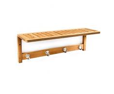 Relaxdays Wandregal mit Hakenleiste HBT 18 x 50 x 16 cm Wandgarderobe mit 4 Haken und Ablage als Badregal mit Handtuchhalter aus Bambus Holz Wandhandtuchhalter als Garderobe für Diele und Bad, natur