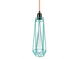 Filament Style französische Retro Loft Lampe Diamond #2 blue mit Textilkabel in orange, Metall, E27, 43 x 12 cm