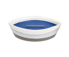 Woodwick Denim Dekorative Duftkerze im Keramikgefäß 385.6 g, Keramik, Blau/Weiß/Grau, 11.8 x 18.9 x 6.8 cm