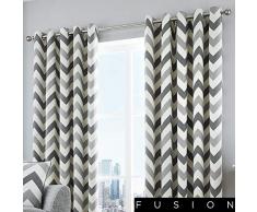 Fusion Chevron Ösenvorhang, Baumwolle, grau, Curtains: 46 Width x 54 Drop (117 x 137cm)