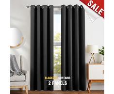 JINCHAN Schwarz einfarbig Vorhang Gardine aus Polyester 2 Stücke paarig Schals Fensterschal Vorhänge Verdunkelungsvorhänge Curtain,Wohnzimmer Schlafzimmer, 213cm x 132 cm (H x B)