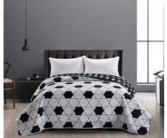 DecoKing Tagesdecke 220 x 240 cm schwarz weiß Bettüberwurf zweiseitig pflegeleicht geometrisches Muster Black White