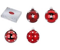 Inge-glas 41101H812MO dekorierte Glaskugeln, 80 mm, 12 Stück/Box, rot /dunkelrot, 2 verschiedene Dekore