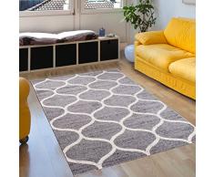 Tapiso JAWA Teppich Kurzflor | Modern Teppiche in Grau Weiss mit Designer Geometrisch Marokkanisch Muster | Perfekt für Wohnzimmer, Gästezimmer | ÖKOTEX 80 x 150 cm