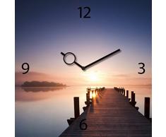 Wanduhr aus Glas, Walk Into the Sea, Sonnenuntergang mit Steg, 30x30 cm von Eurographics