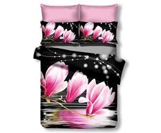 DecoKing 00908 Bettwäsche 200x220 cm mit 2 Kissenbezügen 80x80 schwarz 3D Microfaser Bettbezug Blumenmuster weiß rosa Luludia
