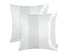 CaliTime Kissenbezüge Kissenhülle Packung mit 2 Dekokissenbezüge Schalen für Couch Sofa Home Decoration Modern Shining & Dull Contrast Striped 50cm x 50cm Weiß