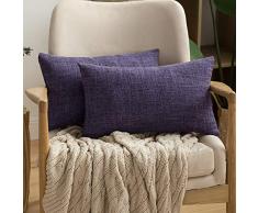 MIULEE Dekorative Kissenbezüge Leinen Jute, quadratisch, massives Bauernhaus Modern, prägnanter Überwurf Kissenbezug für Sofa Auto 12x20 violett