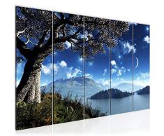 Bilder Landschaft Berge Wandbild 200 x 80 cm Vlies - Leinwand Bild XXL Format Wandbilder Wohnzimmer Wohnung Deko Kunstdrucke Blau 5 Teilig - MADE IN GERMANY - Fertig zum Aufhängen 601355b
