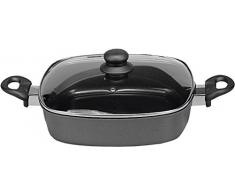 Karl Krüger 21428P Servierpfanne eckig m. Glasd. 28cm P, Aluguss, 3 liters, Schwarz
