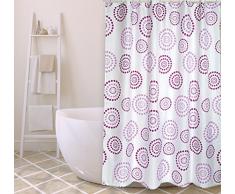 MSV Cotexsa by Premium Anti-Schimmel Textil Duschvorhang - Anti-Bakteriell, waschbar, 100% wasserdicht, mit 12 Duschvorhangringen - Polyester, „Dots“ Violett/Lila 180x200cm – Made in Spain