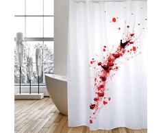 MSV Anti-Schimmel Duschvorhang 140802 - Anti-Bakteriell, waschbar, wasserdicht, mit 12 Duschvorhangringen - Polyester, „Mohnblume Weiß“ 180x200cm