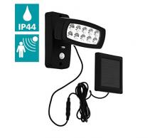 EGLO LED Außen-Wandlampe Palizzi, 1 flammige Sensor-Außenleuchte, Solar-Wandleuchte aus Kunststoff, Außenstrahler mit Bewegungsmelder, solarbetrieben, IP44, Farbe: schwarz