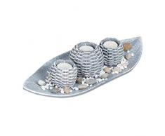 Relxdays Kerzen Deko, Kerzenschale, Dekokies, Flechtoptik Kerzenhalter, stimmungsvolle Tischdeko, 38,5 cm lang, grau