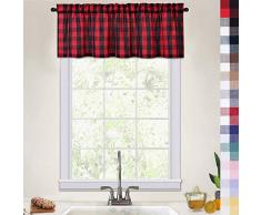 Caromio Gardinen mit Karomuster, Karomuster, Küchen-Ebene, Volant, Vorhänge, zum Raffen, Schatten, Fenster, Küche, Café, Badezimmer, Fenster, mehrfarbig Country Rustic Valance|15L rot / schwarz