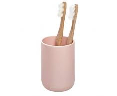 iDesign Zahnbürstenhalterung für 4 Zahnbürsten, kleiner Zahnbürstenhalter aus Kunststoff, runder Zahnputzhalter auch für elektrische Bürsten, rosa