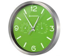 Bresser Funkuhr Wanduhr MyTime ND Thermo-Hygro mit geräuschlosem Funkuhrwerk, Edelstahlrahmen und Anzeige für Temperatur und Luftfeuchtigkeit, grün