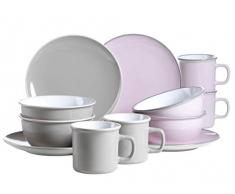 Mäser 931236 Serie Maila, Frühstücksset 12-teilig, Keramik Geschirr-Set für 4 Personen, Rosa / Grau