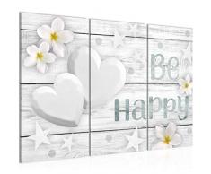 Bilder Blumen Herz Wandbild 120 x 80 cm Vlies - Leinwand Bild XXL Format Wandbilder Wohnzimmer Wohnung Deko Kunstdrucke Weiß 3 Teilig - MADE IN GERMANY - Fertig zum Aufhängen 020631a