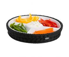 Saleen Korb mit herausnehmbarem, 5-fach unterteiltem Porzellan-Menüteller/Antipasti-Teller, Gastrotauglich, Rund, Durchmesser: 28,5 cm, Kunststofffaser/Porzellan, Schwarz/Weiß, 02102019160