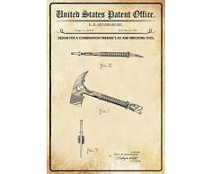 United States Patent Office - Design for A Combination firemans Axe and Wrecking Tool - Entwurf für ein Feuerwehr Axt und Abrisswerkzeug - Arnsbarger, 1940 - Design No 120.609 - Blechschild