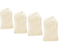 Leinen Clubs Wäschesack, strapazierfähig, Baumwollgewebe, 24 cm x 36 cm – haltbarer Wäschesack mit Kordelzug – langfristige Lösung zum Tragen von Wäsche – Farbe: Natur, baumwolle, natur, 4er-Packung