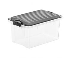 Rotho Compact Aufbewahrungskiste 4.5 l mit Deckel, Kunststoff (PP), grau /transparent, 4.5 Liter / A5 (27 x 18,5 x 15 cm)