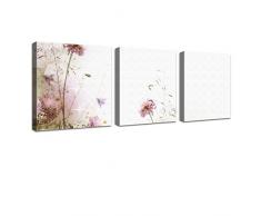 LANA KK - Leinwandbild Blümchen Old mit Blumen auf Echtholz-Keilrahmen â Frühling und Natur Fotoleinwand-Kunstdruck in braun, dreiteilig & fertig gerahmt in 150x50cm