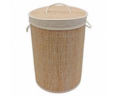 JVL Wäschekorb aus Bambusholz, rund, zusammenklappbar, Grau, 35 x 50 cm, Bambus, weiß, 35 x 35 x 50 cm