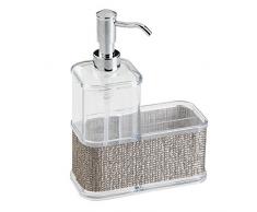 iDesign Twillo Spülorganizer, großer Seifenspender mit Ablage aus Kunststoff, silberfarben