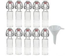 Viva Haushaltswaren - 10 x kleine Glasflasche 100 ml mit Bügelverschluss aus Porzellan, dekorative Glasgefäße als Likörflasche, Schnapsflasche, Ölflasche etc. verwendbar (inkl. Trichter Ø 5 cm)