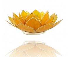 Trimontium TL12003S Teelichthalter in Form Einer dreiblättrigen Lotusblüte, Durchmesser Circa 14 cm, Capiz-Muschel, Info, Aluminium, Gelb, ca. 14 x 14 x 5 cm