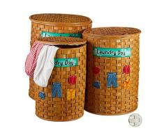 Relaxdays Bambus Wäschetonne 3er Set, Wäschekorb mit Deckel, herausnehmbarer Stoffbezug, luftdurchlässiger Korb, braun, Honigbraun