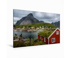 Premium Textil-Leinwand 120 cm x 80 cm quer Reine, Lofoten | Wandbild, Bild auf Keilrahmen, Fertigbild auf echter Leinwand, Leinwanddruck