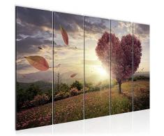 Bilder Herbst Baum Herz Wandbild 200 x 80 cm Vlies - Leinwand Bild XXL Format Wandbilder Wohnzimmer Wohnung Deko Kunstdrucke Braun 5 Teilig - MADE IN GERMANY - Fertig zum Aufhängen 605855c