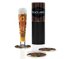 RITZENHOFF Black Label Bierglas von Debora Jedwab, aus Kristallglas, 300 ml, mit fünf Bierdeckeln