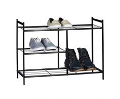 Relaxdays Schuhregal SANDRA mit 3 Ebenen, Schuhablage aus Metall, mit Stiefelfach, HBT: ca. 50,5 x 70 x 26 cm, für 8 Paar Schuhe, mit Griffen, schwarz