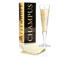 RITZENHOFF Champus Champagnerglas von Angela Schiewer, aus Kristallglas, 200 ml, mit edlen Gold- und Platinanteilen, inkl. Stoffserviette