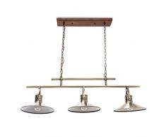 Relaxdays Pendelleuchte 3-flammig industrial Messing Holz-Optik schwenkbare Lampenschirme