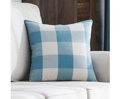 MIULEE 2 Stück, Samt Weiches Solide Dekorativen Überwurf Kissenbezüge Set, quadratisch Kissen Fall Sofa Schlafzimmer Auto Single Piece, 18x18 H-Plaids Sky Blue+White